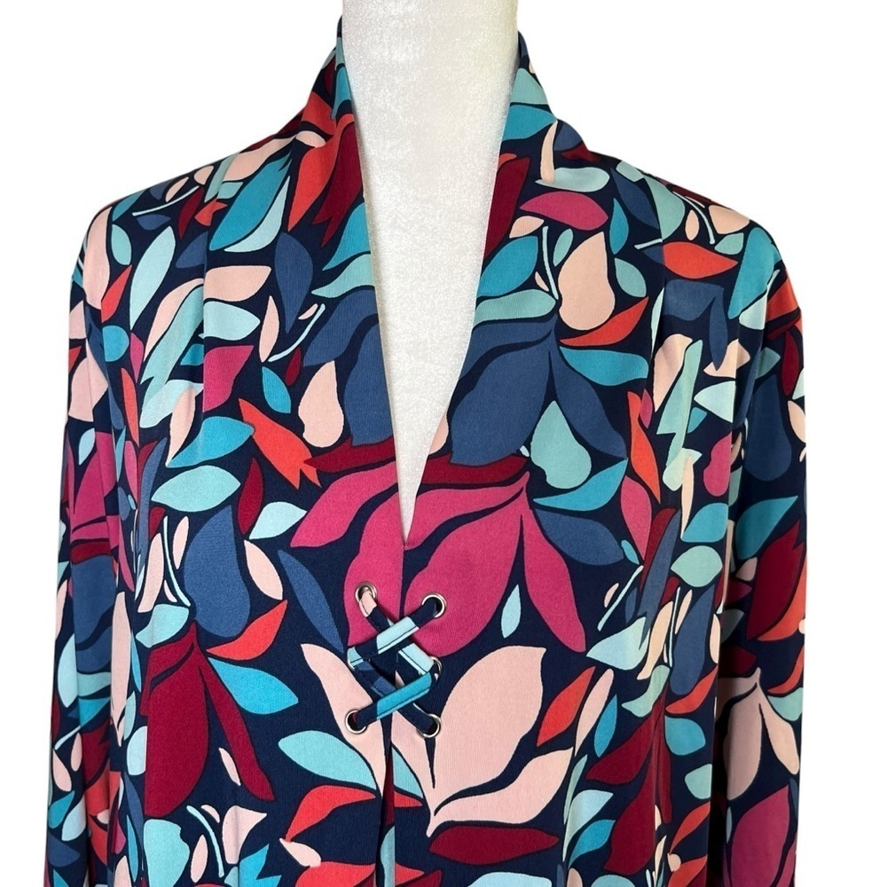 Cable & Gauge Colorful Leaf Print Blouse Drapey V-Neck Top Stretch Sz XL Scarf - Picture 3 of 12